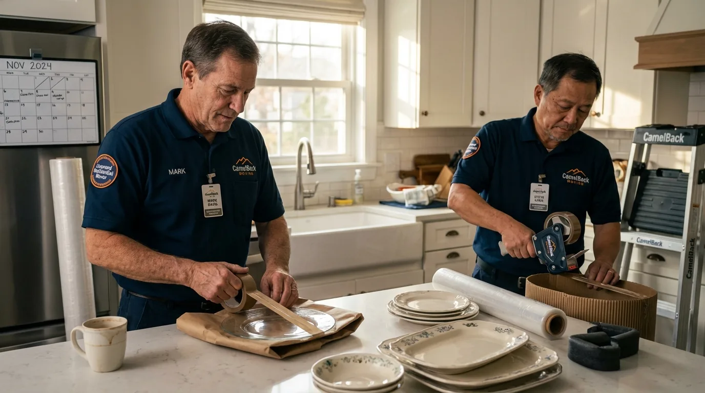 Professional crew packing kitchen dishware in Ingalls, IN